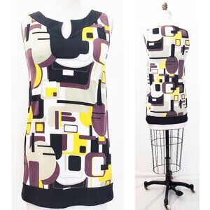 KLD Signature Womens Retro Mod Mid Century Modern Print T-shirt Mini Dress S NWT